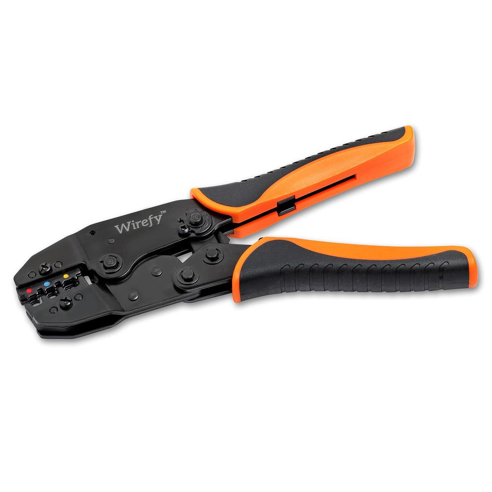 wirefy crimping tool for insulated electrical connectors - ratcheting wire crimper - crimping pliers - ratchet terminal crimp