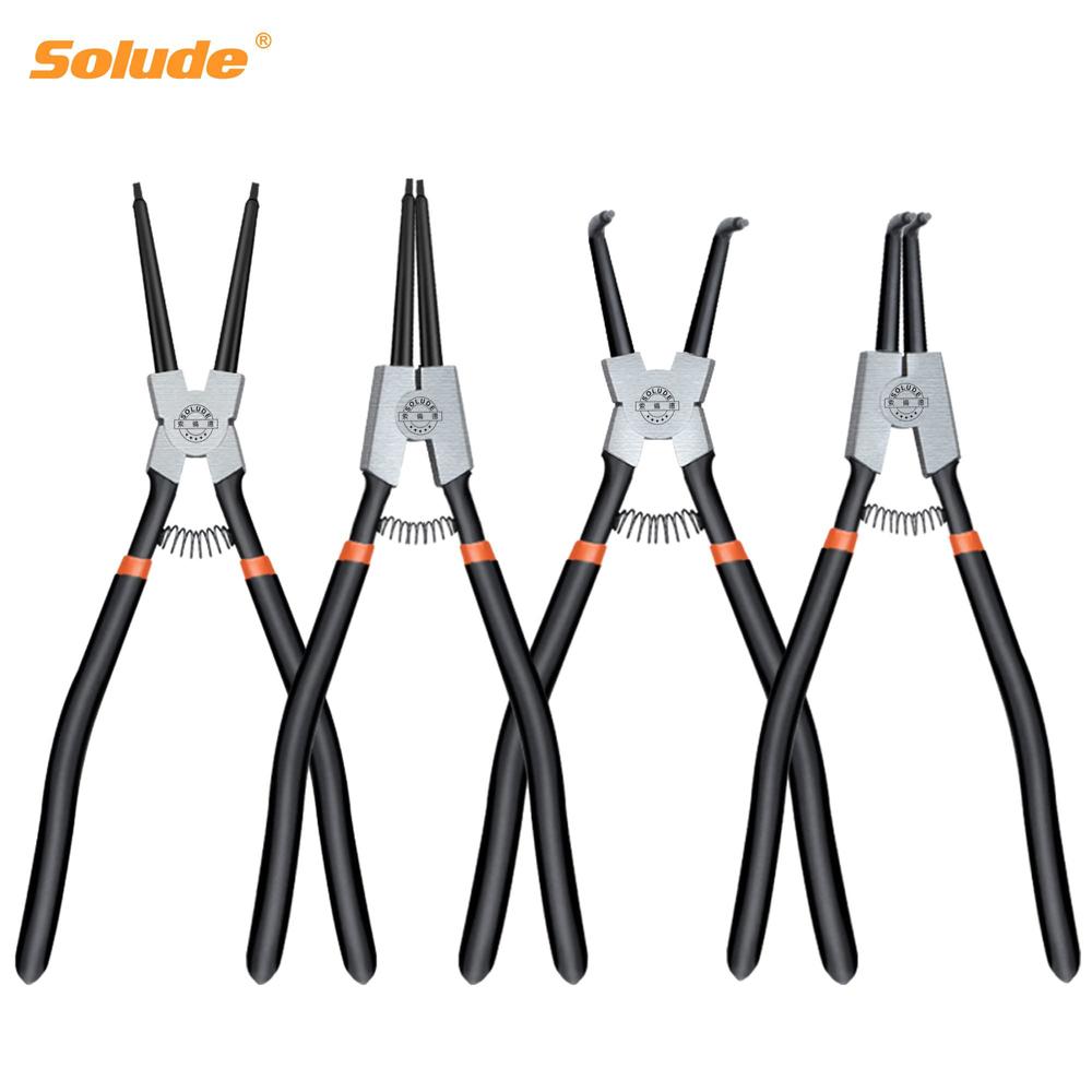 solude 4 pcs snap ring pliers set, 13-inch circlip pliers kit with straight/bent jaw,internal/external heavy duty snap ring t