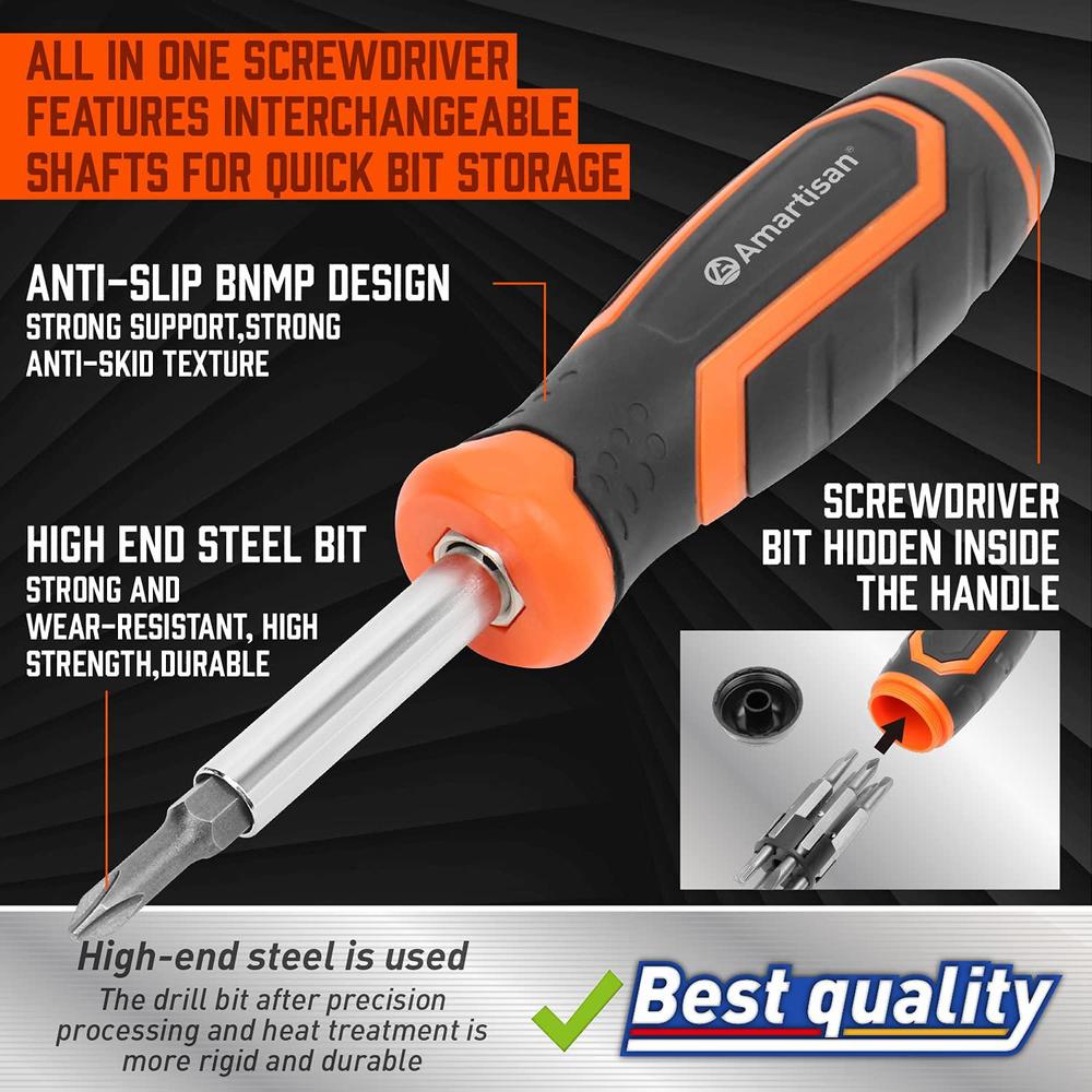 amartisan 18-in-1 multi-bit screwdriver set tool all in one, portable multi-purpose screwdriver, slotted/philips/pozi/torx/sq