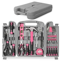 hi-spec 54pc pink home diy tool kit for women, office & garage. complete ladies basic house tool box set