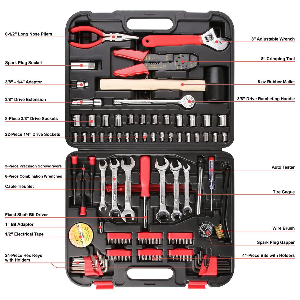 olympia tools 122-piece tool kit, general household hand tool set with solid carrying tool box, auto repair tool sets