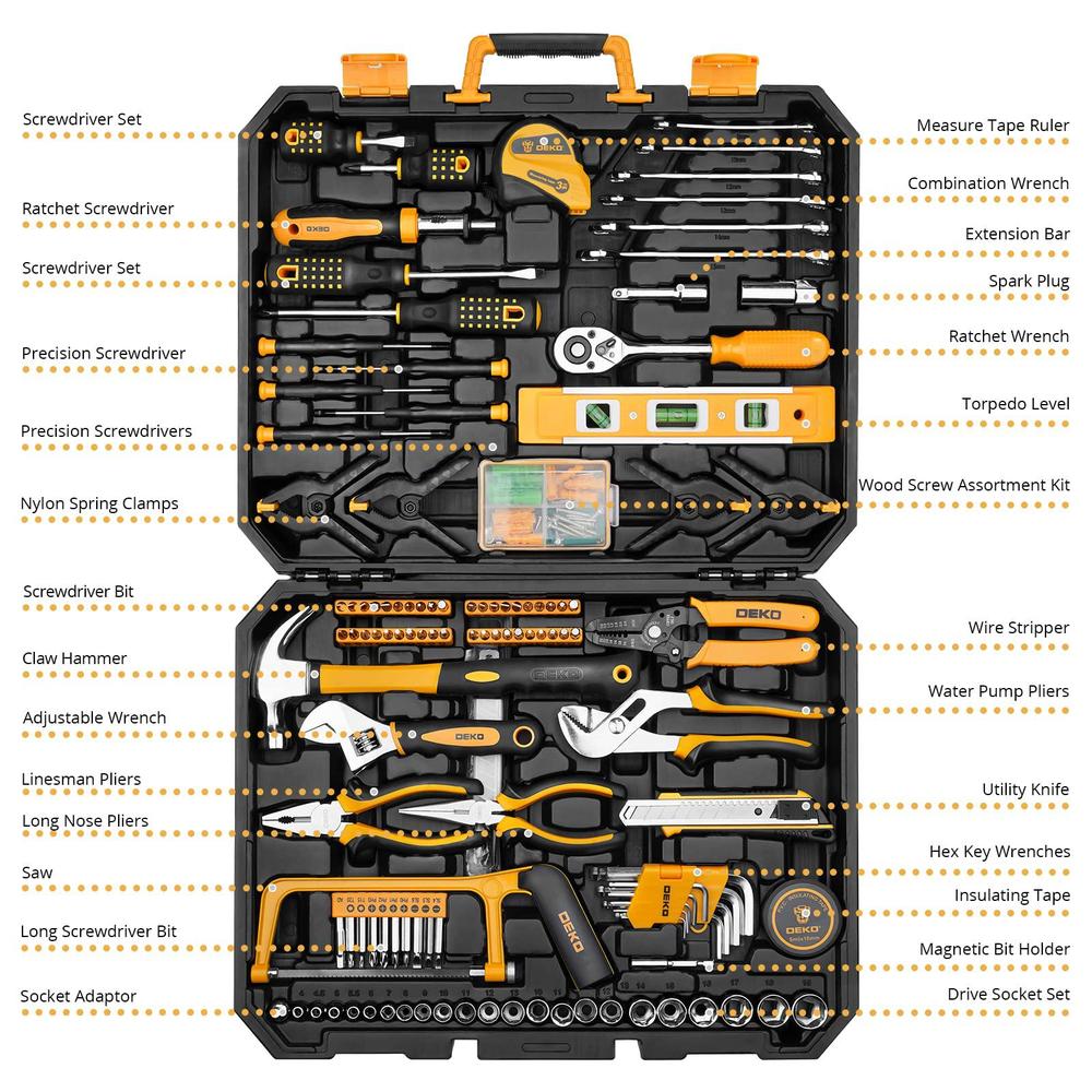 dekopro 228 piece socket wrench auto repair tool combination package mixed tool set hand tool kit with plastic toolbox storag