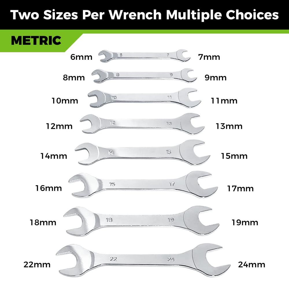 der erwachte super-thin open end wrench set, metric, 8-piece, including 6, 7, 8, 9, 10, 11, 12, 13, 14, 15, 16, 17, 18, 19, 2