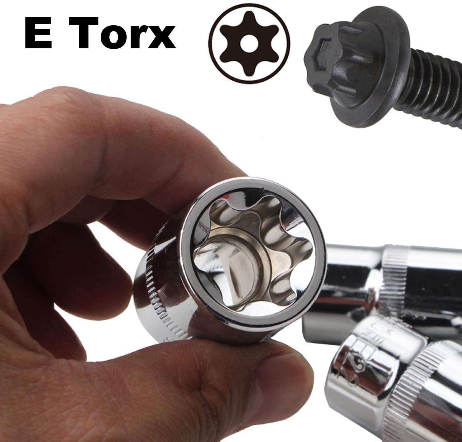 lslansoon female e torx socket set with case, 1/4, 3/8, 1/2 in. drive e4-e24 external torque star socket kit, 14pcs