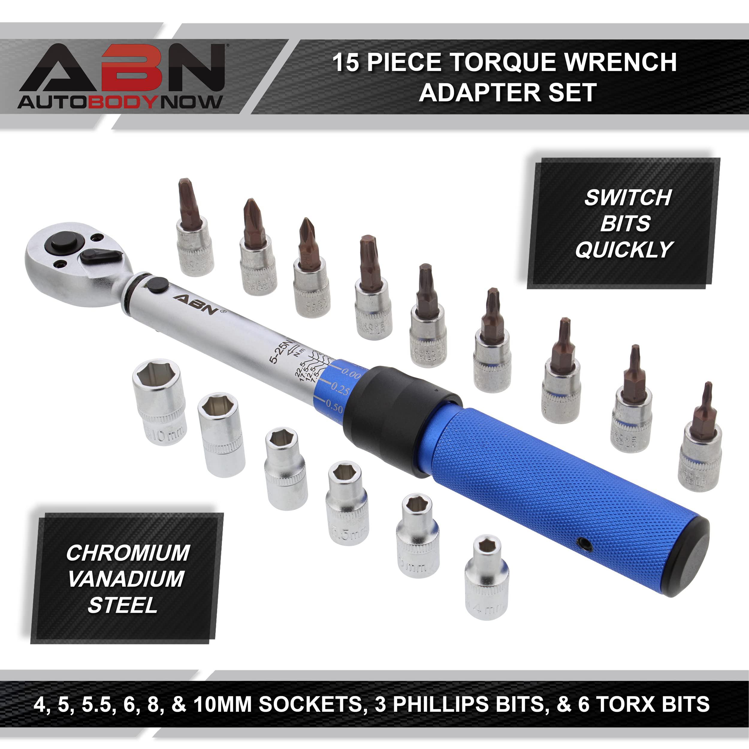 abn dual direction click torque wrench 1/4 drive 40-200 in/lb (5-25 nm) inch pound lug nut wrench and adapter 16pc set