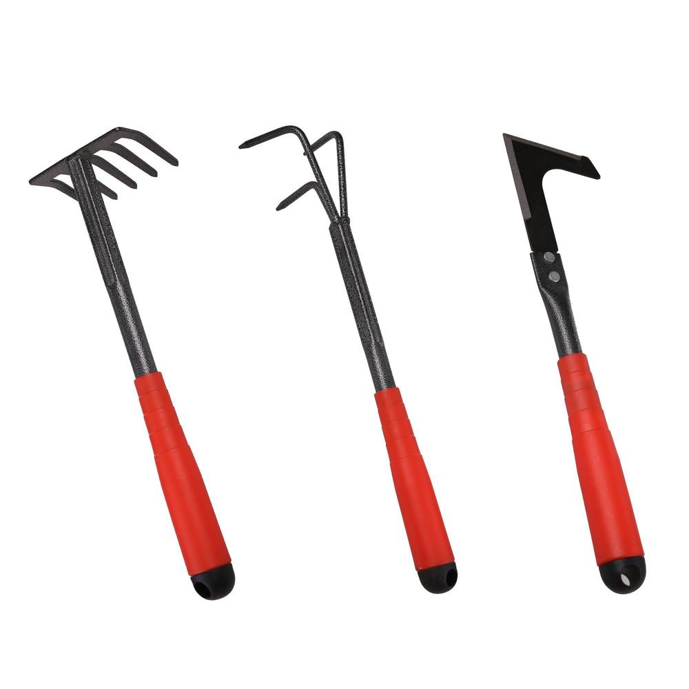 flora guard 6 piece garden tool sets - including trowel,5-teeth rake,9-teeth leaf rake,double hoe 3 prongs, cultivator, weede