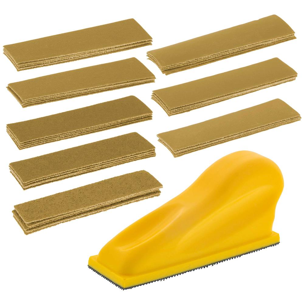 dura-gold micro hand sanding block kit, 3.5 x 1 pad, hook & loop backing, 40 sandpaper sheets, 5 each 60, 80, 120, 180, 220, 