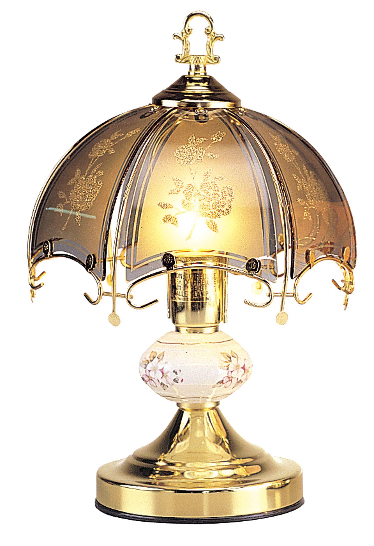 ok lighting 14" brass touch lamp with black tinted flowers (azok609bga)