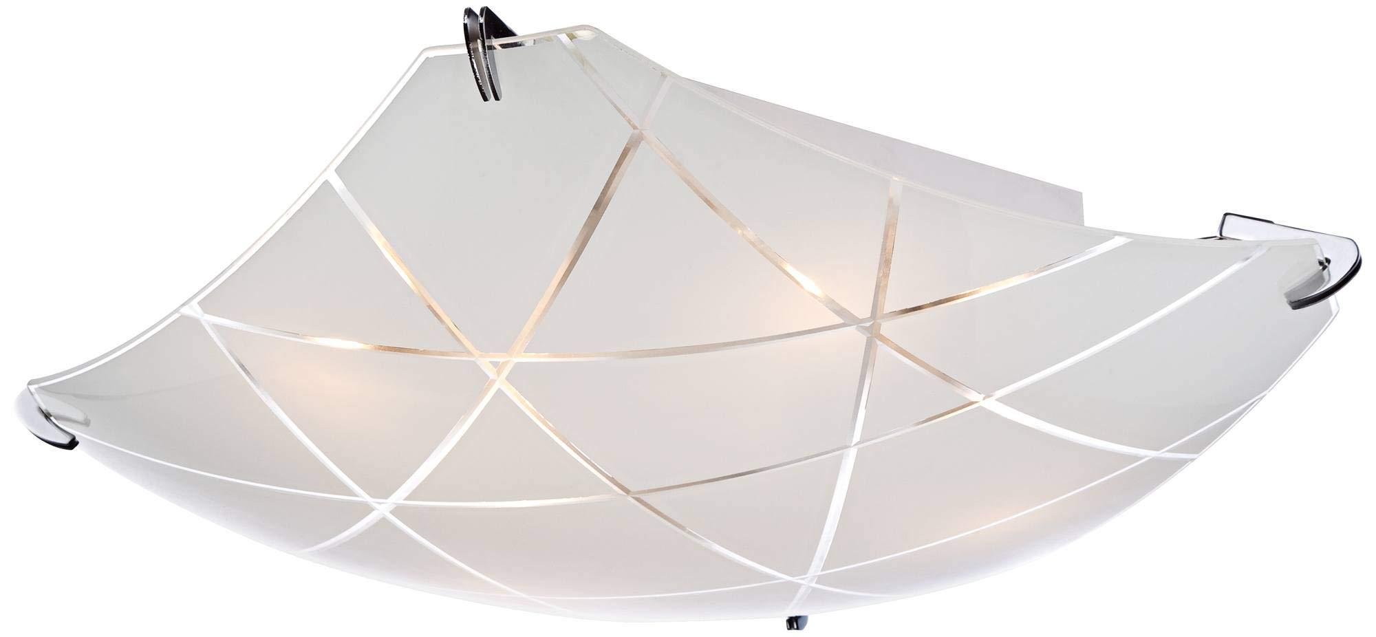 possini euro design lattice modern close to ceiling light flush mount fixture 16 1/2" wide chrome etched lattice square frost