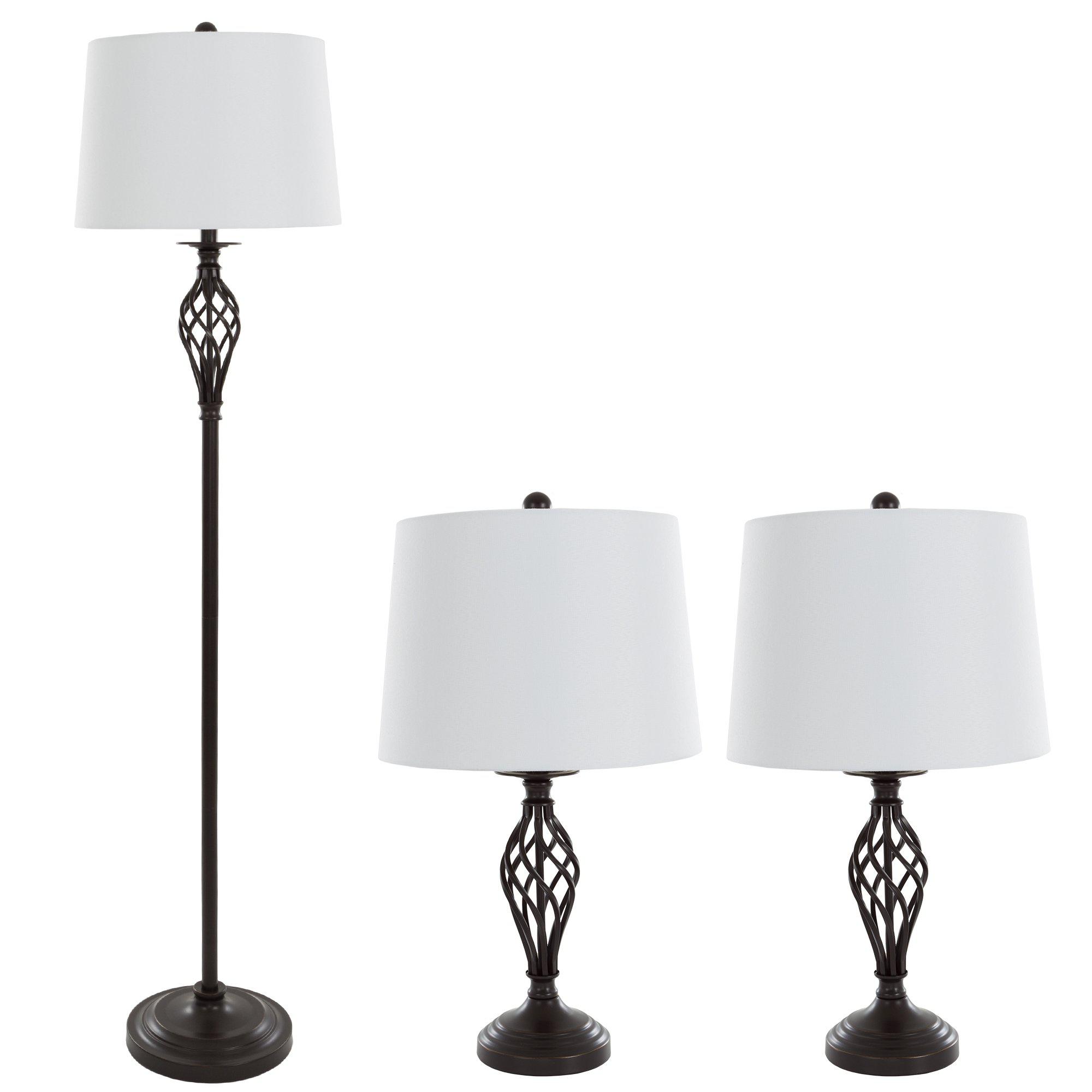 Lavish Home table lamps and floor lamp set of 3, spiral cage design (3 led bulbs included) by lavish home - 72-lmp3001