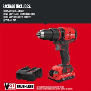 Craftsman craftsman v20* cordless drill/driver kit, brushless (cmcd710c1) ,  red , 1/2-in.