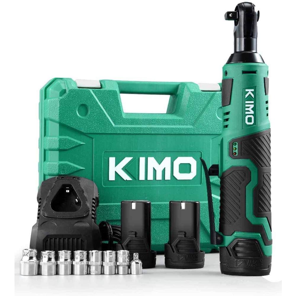 K I M O. kimo 3/8" cordless electric ratchet wrench set, 40 ft-lbs 400 rpm 12v cordless ratchet kit w/ 60-min fast charge, variable sp