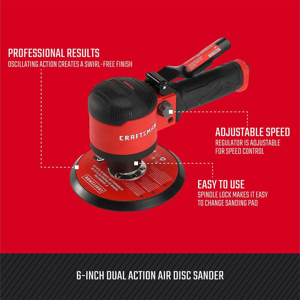 craftsman cmxptsg1014nb 6-inch dual action air disc sander, red