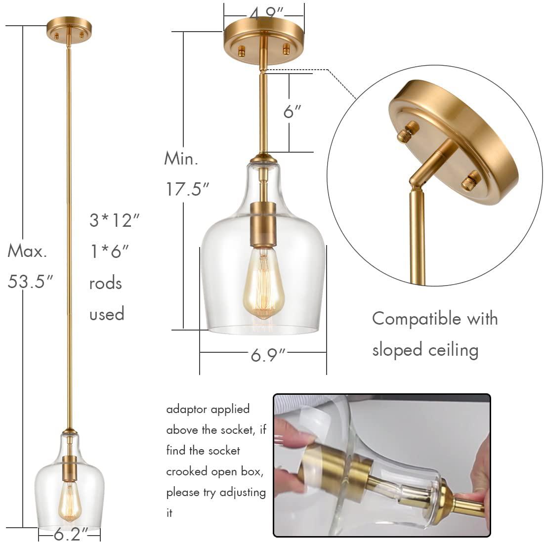 JK JEENKAE jeenkae modern brass glass kitchen pendant lighting rod-hung gold pendant light, 1-light-1