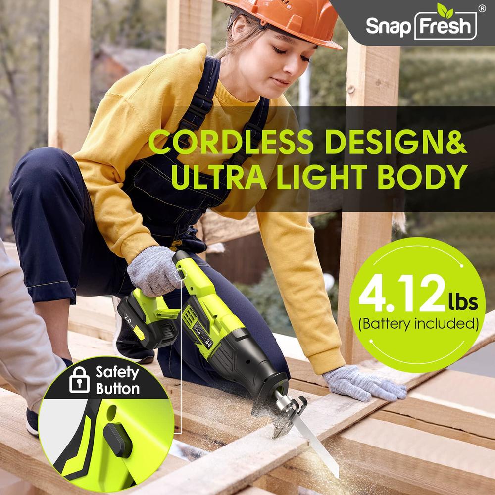 Snapfresh reciprocating saw - snapfresh cordless reciprocating saw for woods metal plastic cutting, 0-3000 spm powerful motor reciproca