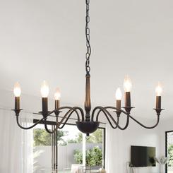 GoYeel rustic chandeliers farmhouse 6-light french country pendant lighting for kitchen island black metal candle chandelier light f
