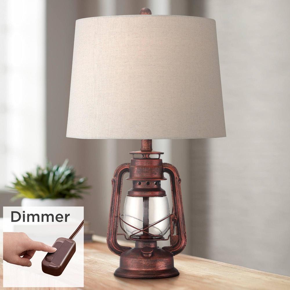 franklin iron works murphy industrial rustic accent table lamp 23" high with dimmer weathered red bronze clear glass oatmeal 