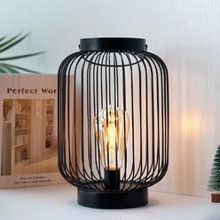 jhy design battery operated lamp 11" h metal cage cordless lamps decorative led lantern with 6-hours timer for home bedroom l