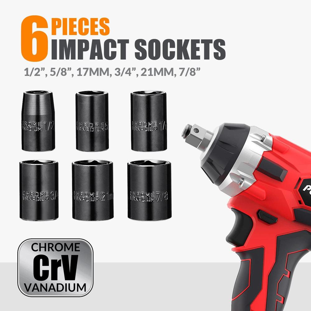 populo 20v cordless impact wrench,  chuck power impact wrenches, 2389 in-lbs torque and 0-3,000 impact, 6 pcs drive impact so