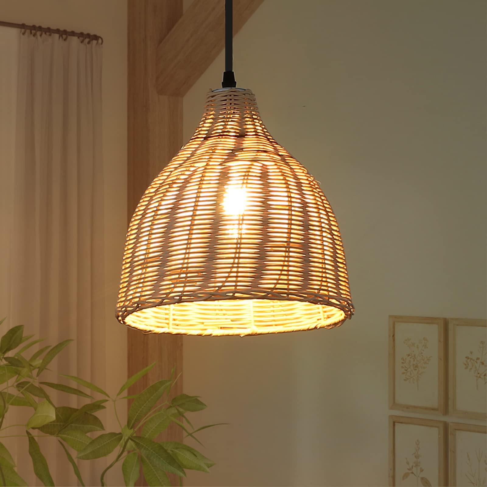LUSTORM 1 plug in cord vintage pendant lighting bamboo bedroom hanging lamp fixture ceiling industrial chandelier lights with 11.5ft co