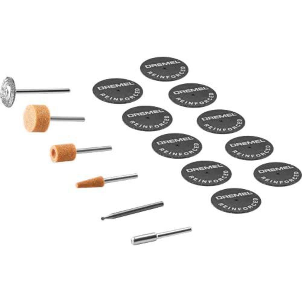 dremel 734-01 metal cutting rotary tool accessories kit - 16 piece set - includes engraving bit, grinding stones, and carbon 
