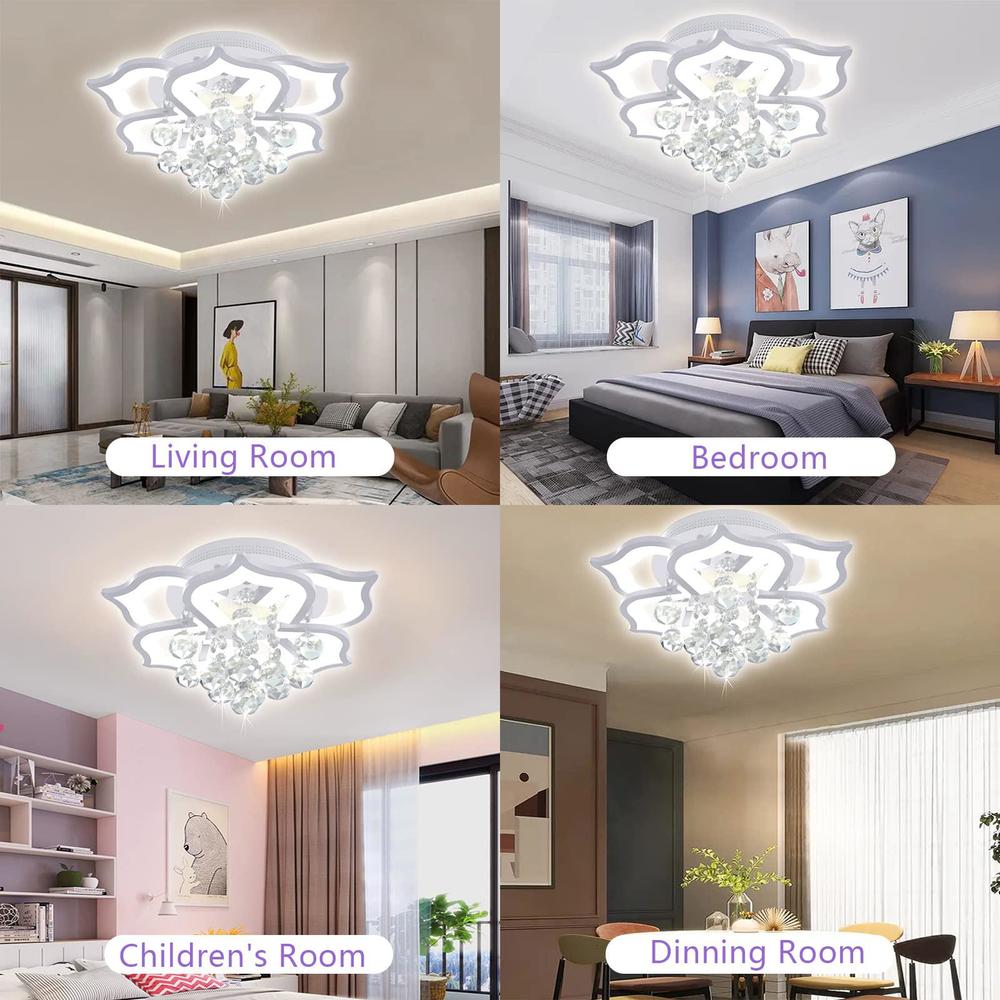 bevenus modern led ceiling light,24w crystal petal flush mount chandelier ceiling flower lamp with remote control for living 