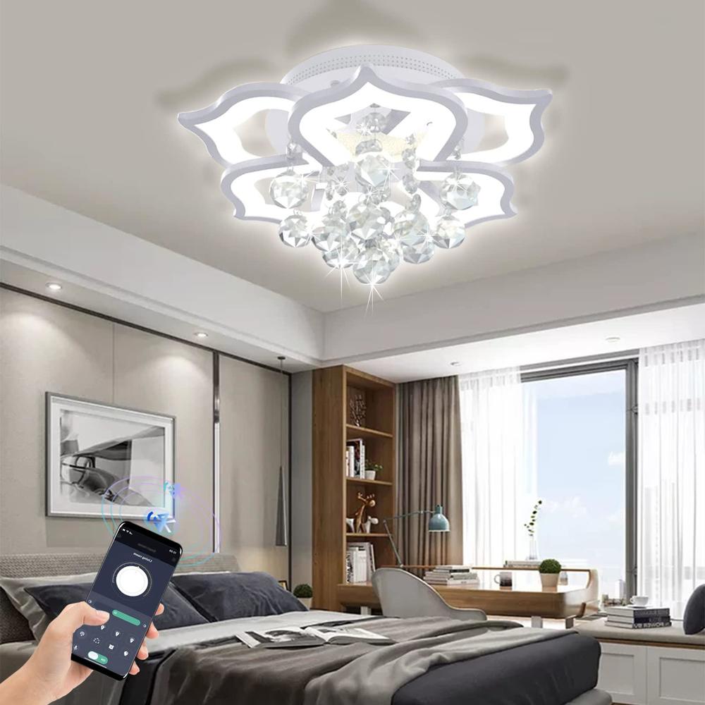 bevenus modern led ceiling light,24w crystal petal flush mount chandelier ceiling flower lamp with remote control for living 