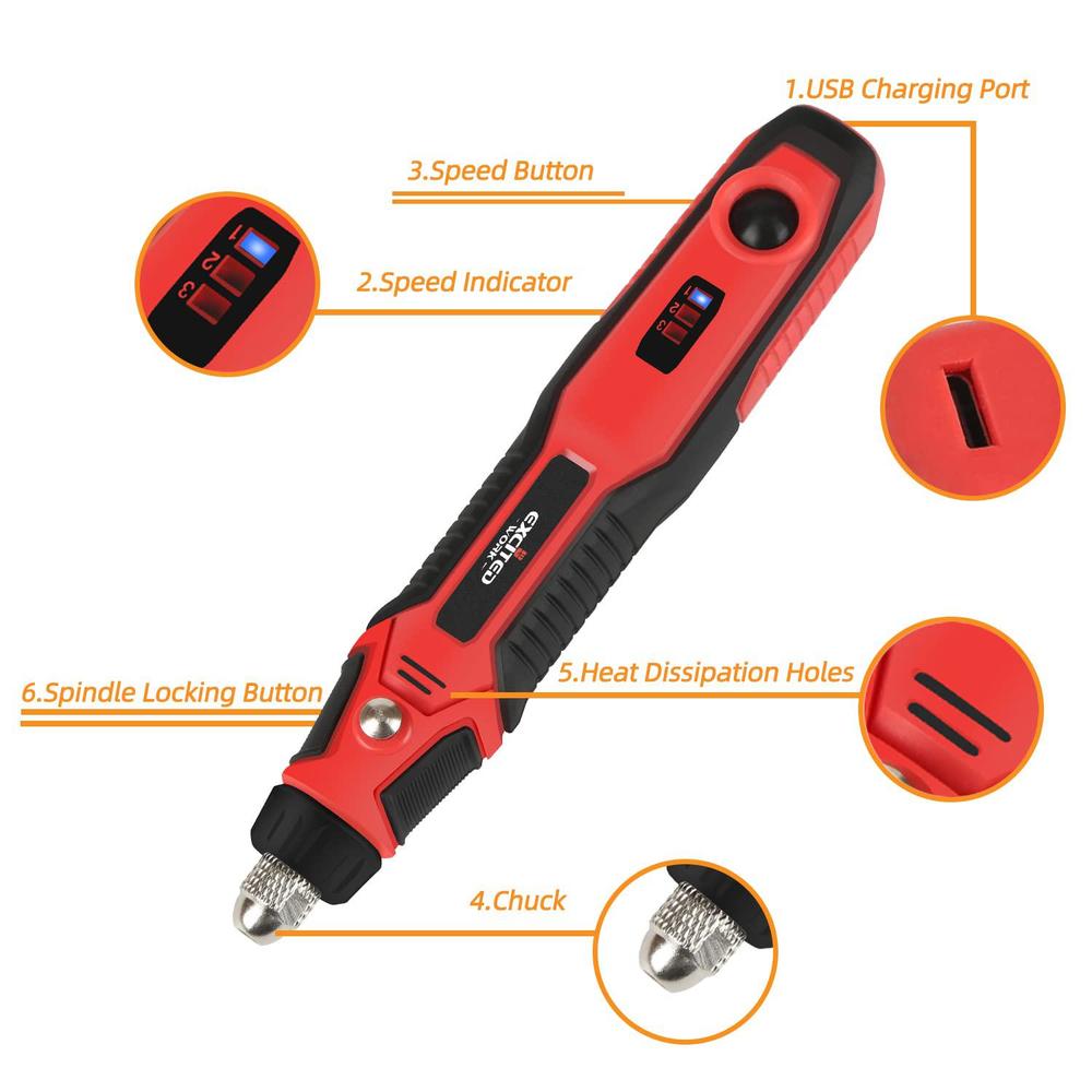Excited Work power cordless rotary tools kits,3.7v mini grinder front led work light, usb charging cable,ergonomic design,easy to carry-by