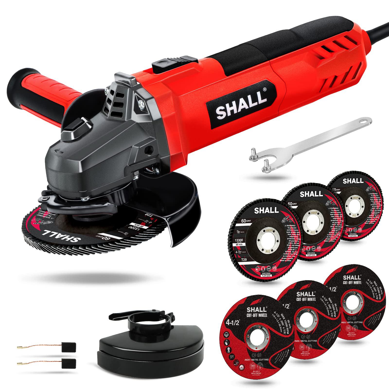 shall angle grinder tool 7.5amp 4-1/2 inch grinders power tools, electric metal grinder 12000 rpm with 2 safety guards, 3 cut