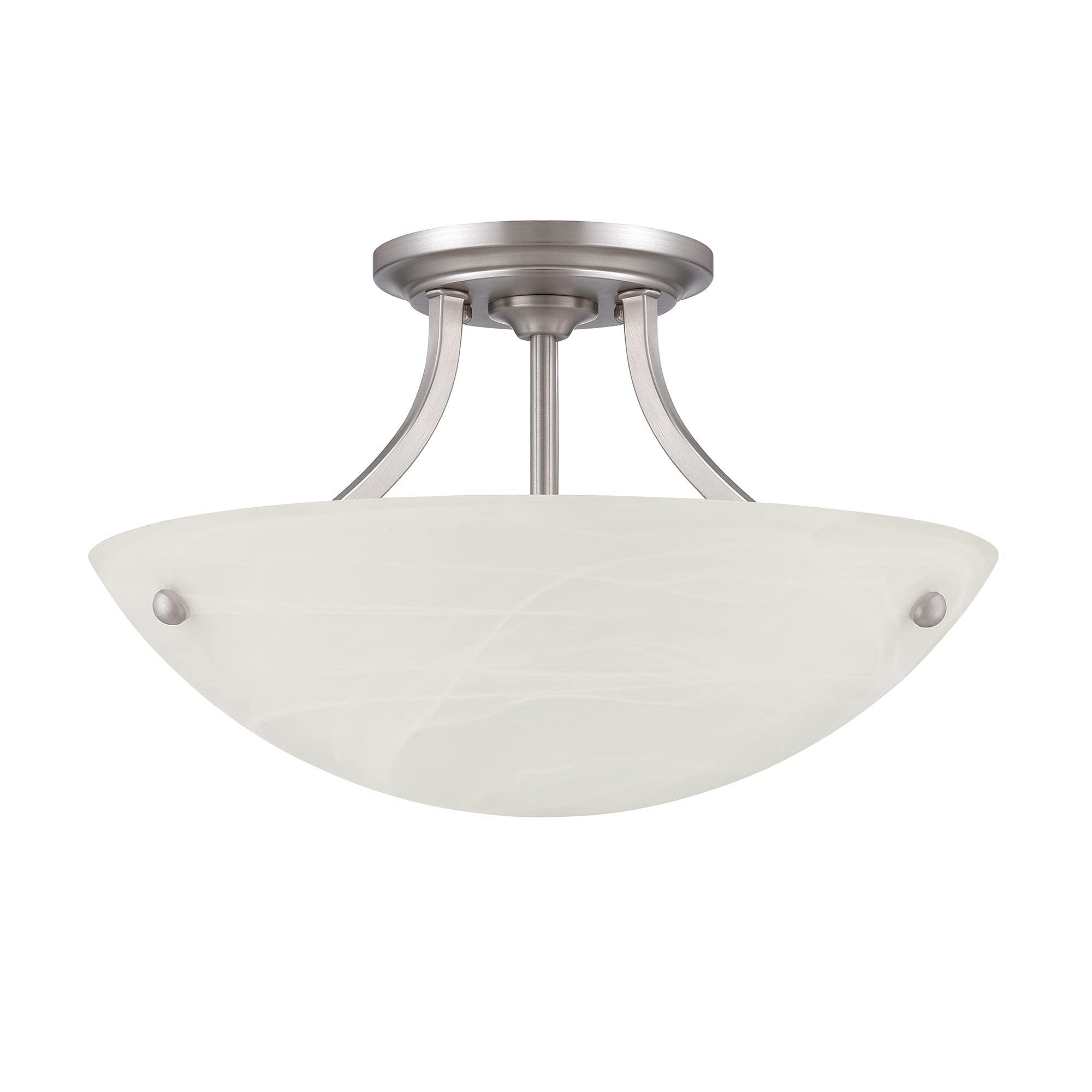 noble home 2-light contemporary semi flush mount light | ceiling mount fixture with alabaster glass shade | hanging lighting 