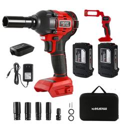 manusage rechargeable impact wrench and work light set, max torque 260 ft-lb (350 nm), with 2 x 2.0a lithium-ion batteries, q