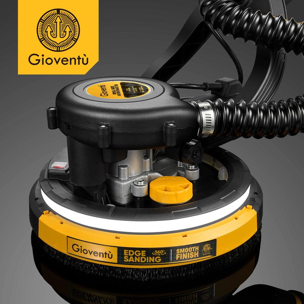 Giovent drywall sander, 6.5-amp powerful electric drywall sander with vacuum, 95.5% dust absorption, 7 variable speed 900-1800rpm, du