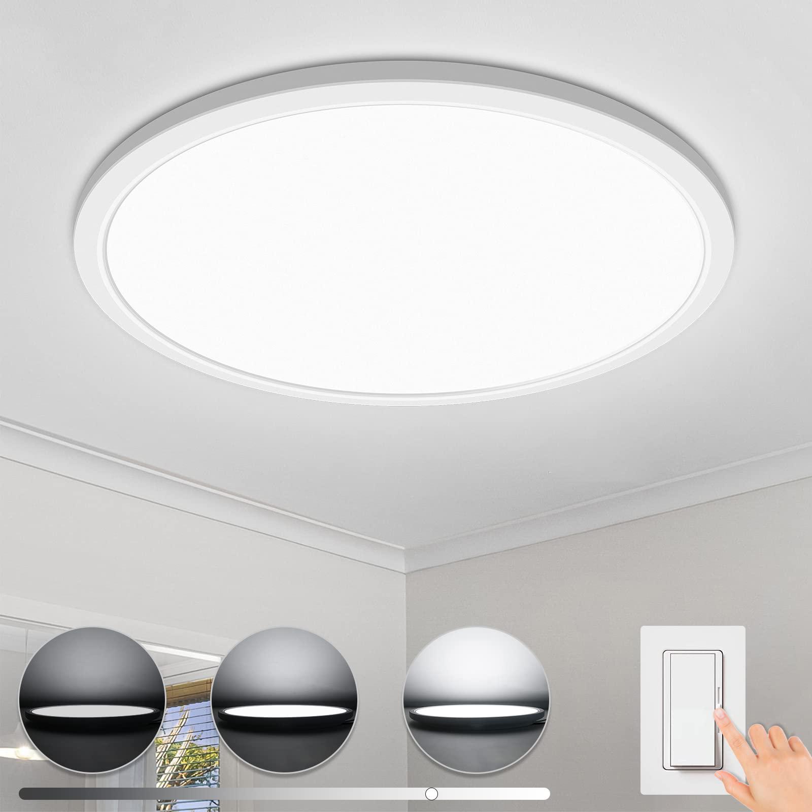 lightnum 12 inch ultra thin flush mount led ceiling light fixtures dimmable slim round flat panel lights for hallway bathroom