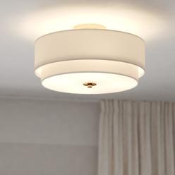 vaxcel burnaby 16-in w matte brass mid-century modern semi flush mount ceiling light white linen drum shade