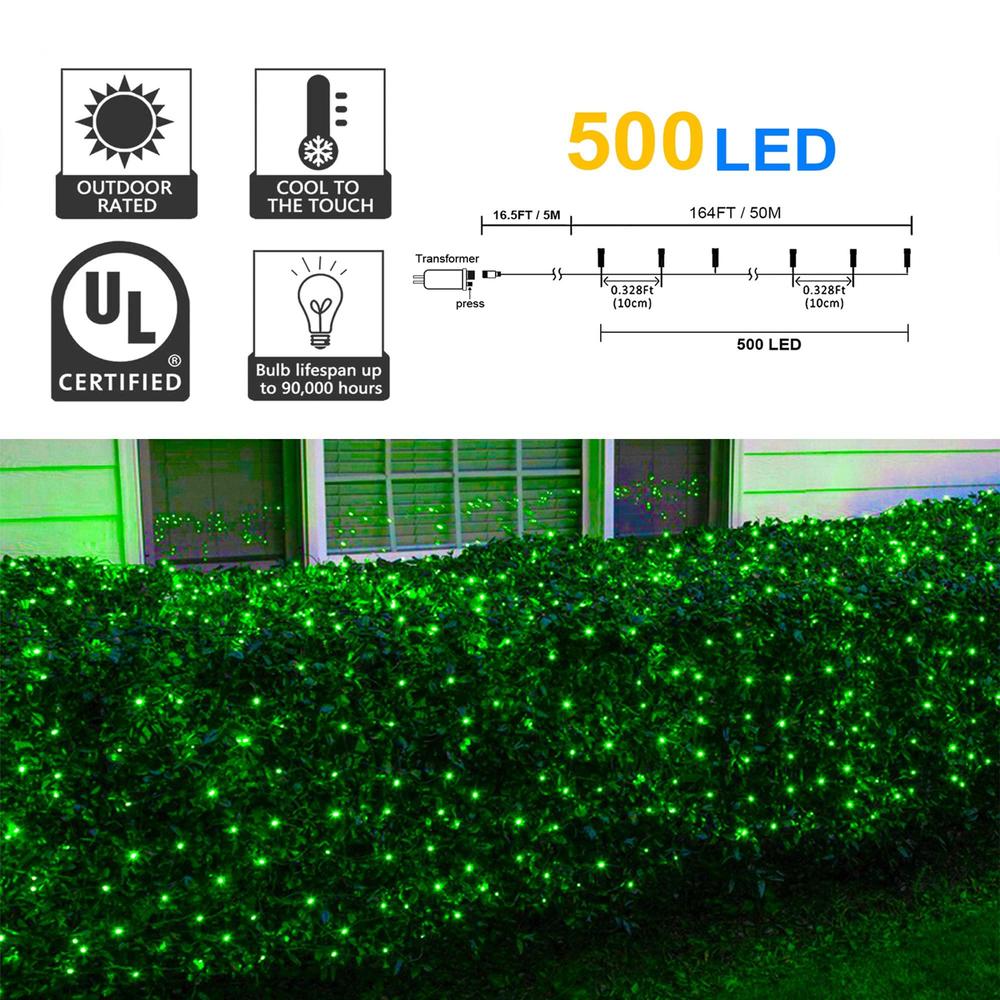 weillsnow 164ft 500 led green christmas lights, waterproof 8 twinkle with memory functions st patrick's day lights for indoor
