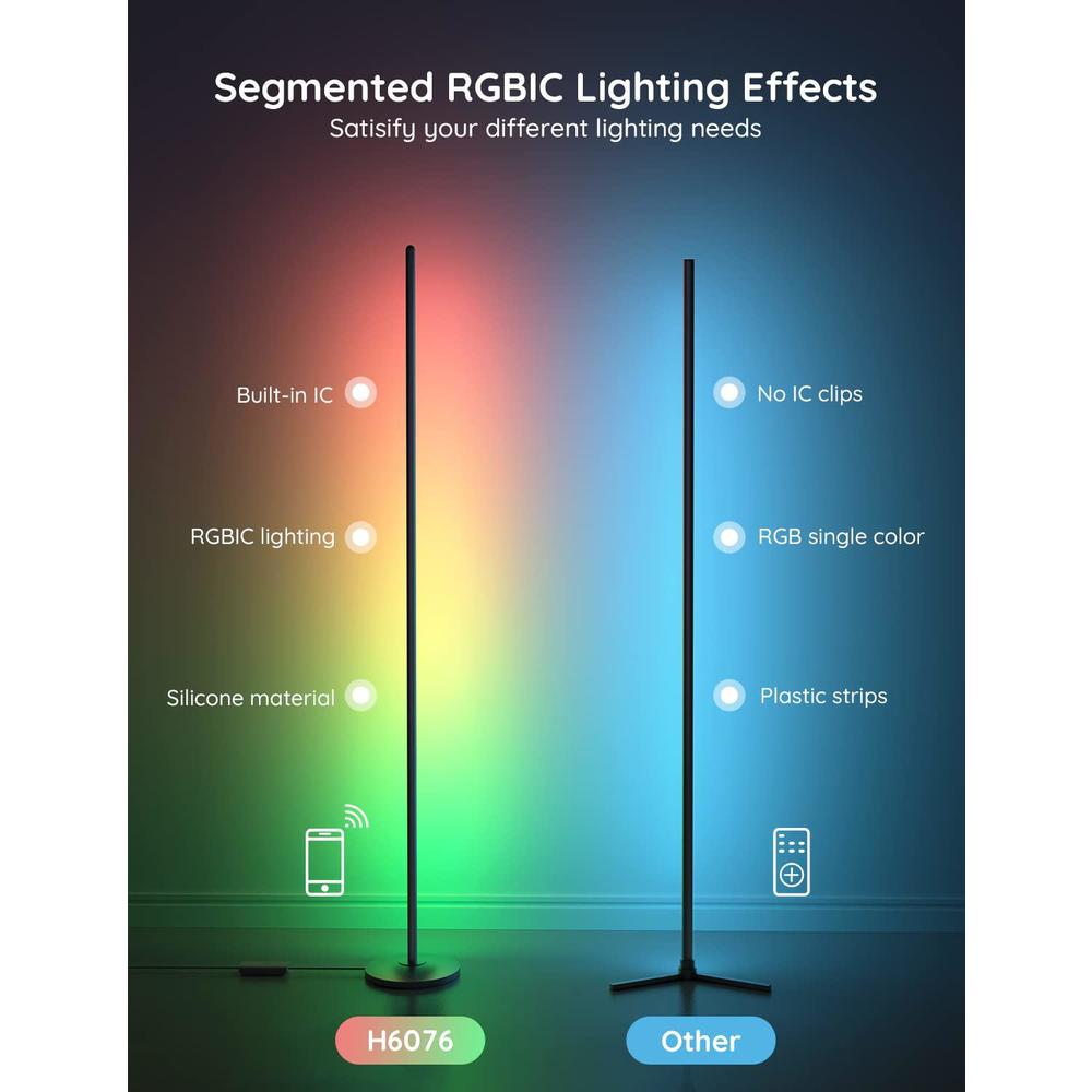 govee rgbic floor lamp, led corner lamp works with alexa, smart modern