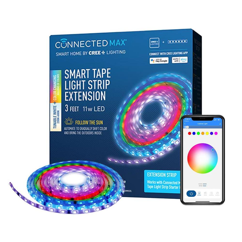 CREE Lighting cree connected max smart tape light extension kit, color changing tape light kit, 11w, tunable white 2200k-6500k, 1 pack