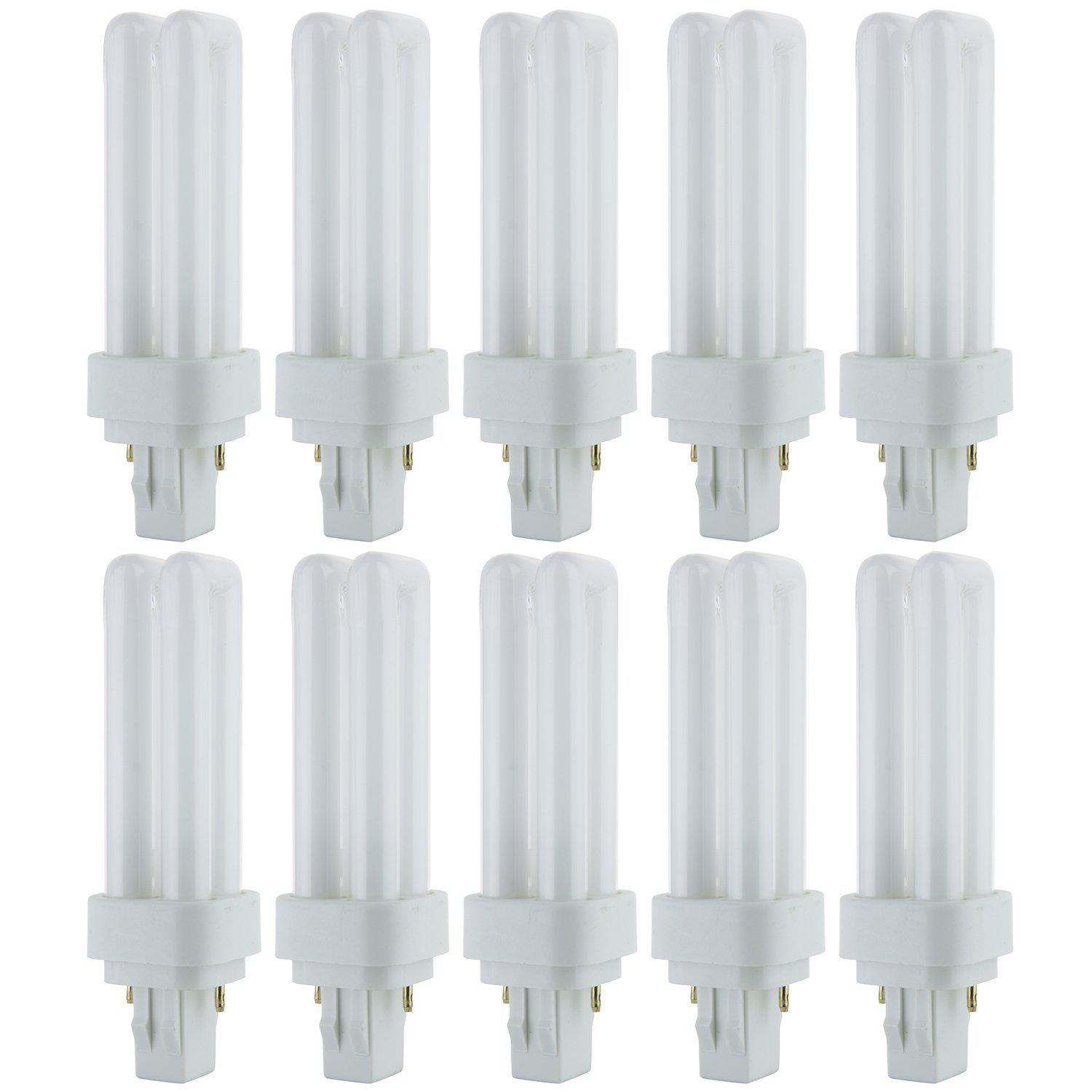 sunlite pld13/sp65k/10pk 6500k daylight fluorescent 13w pld double u-shaped twin tube cfl bulbs with 2-pin gx23-2 base (10 pa