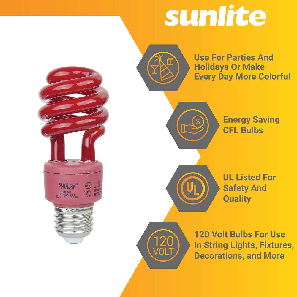 sunlite 45172-su decorative christmas holiday cfl light bulbs, 13 watt (40w equivalent), medium base (e26), 8,000 hour life s