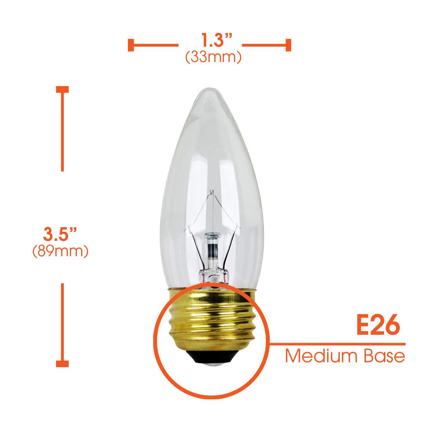 xtricity 40w b11 incandescent clear chandelier light bulb, torpedo tip, e26 medium base, 360 lumens, dimmable, 120v, (6 pack)