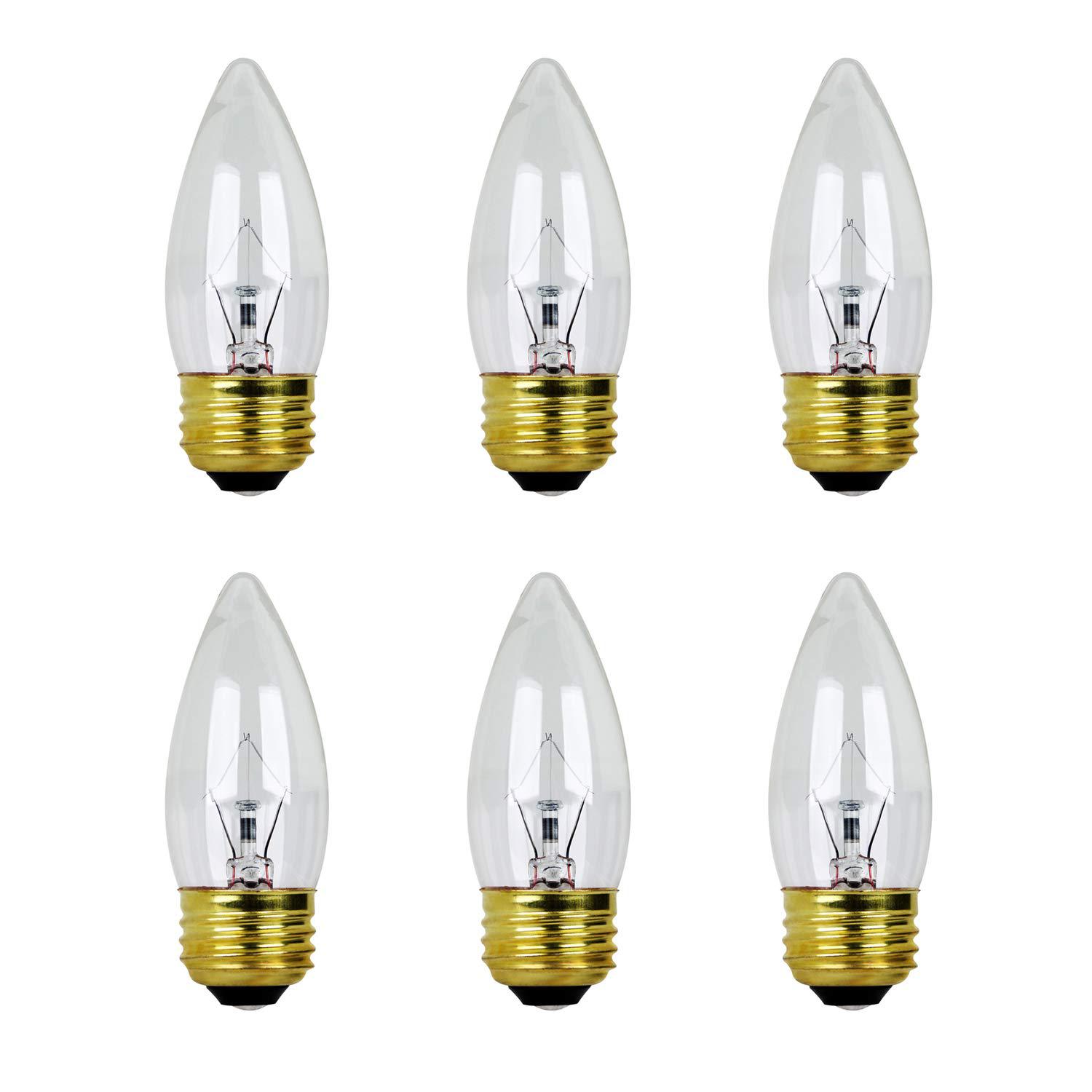 xtricity 40w b11 incandescent clear chandelier light bulb, torpedo tip, e26 medium base, 360 lumens, dimmable, 120v, (6 pack)