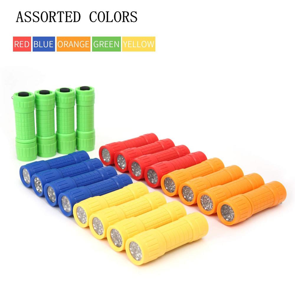 whaply 30-pack small mini flashlight set, 5 colors, 9-led handheld flashlight with lanyard,90-pack aaa battery included for k