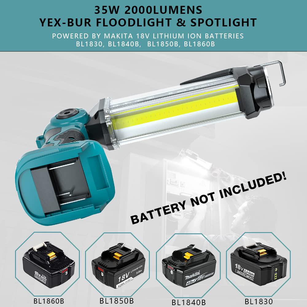 yex-bur cordless led lantern for makita 18v li-ion battery 35w 2000lm handheld flashlight tool portable floodlight spotlight 