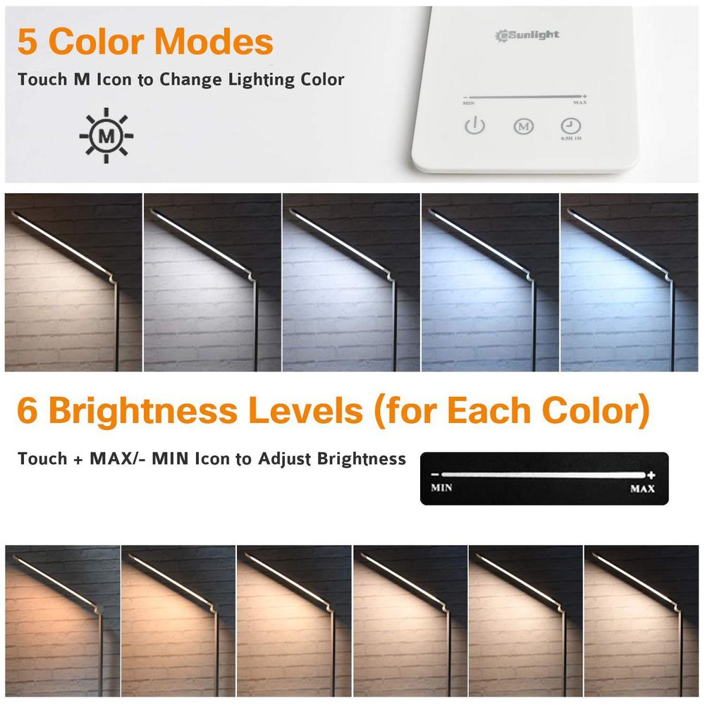 cesunlight desk lamp, desk light, dimmable table lamp, 7w, 5 color modes, 6 brightness levels, touch control, memory function