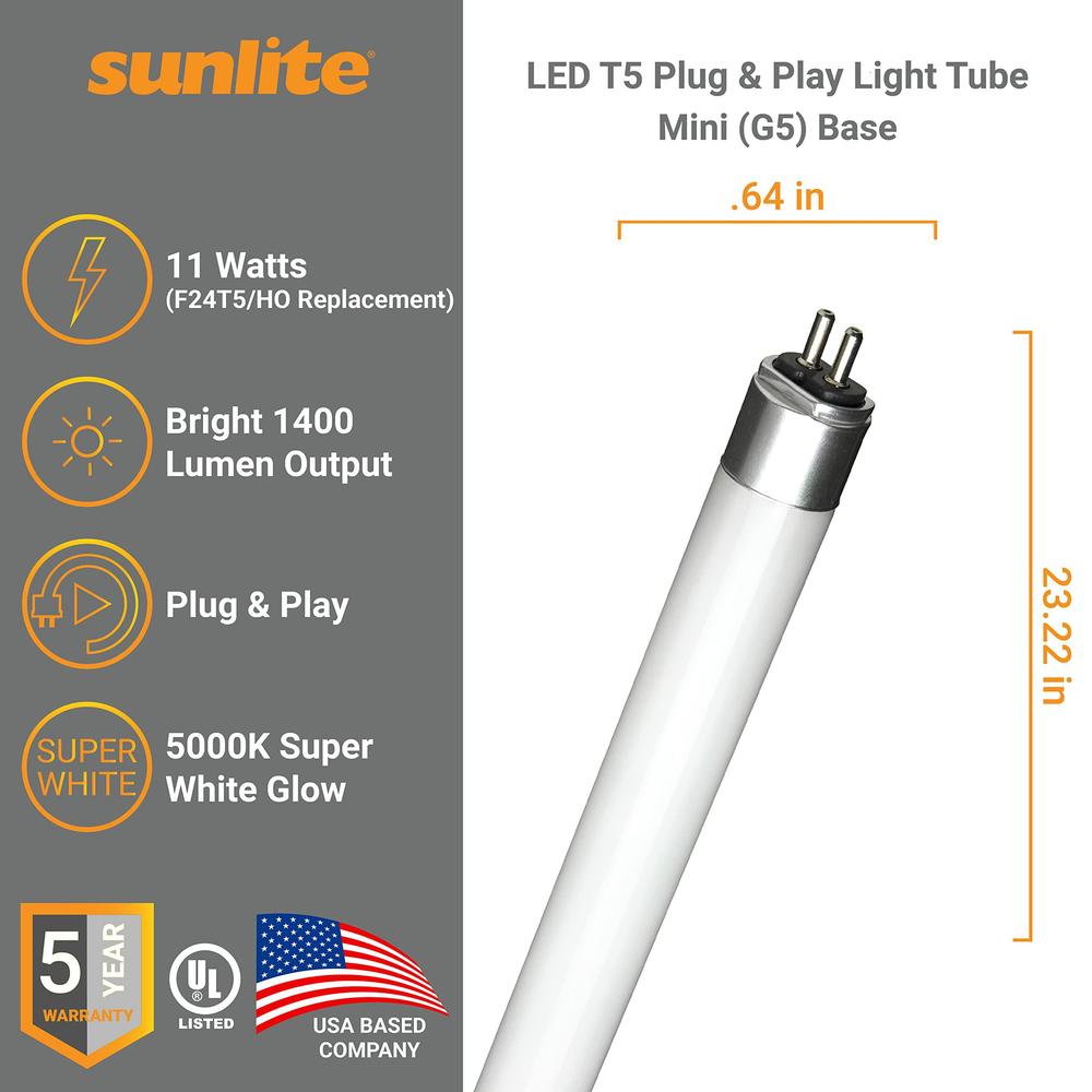 Sunlite Plug sunlite 41822 led t5 plug & play light tube (type a) 2 foot, 11w (f24t5 ...