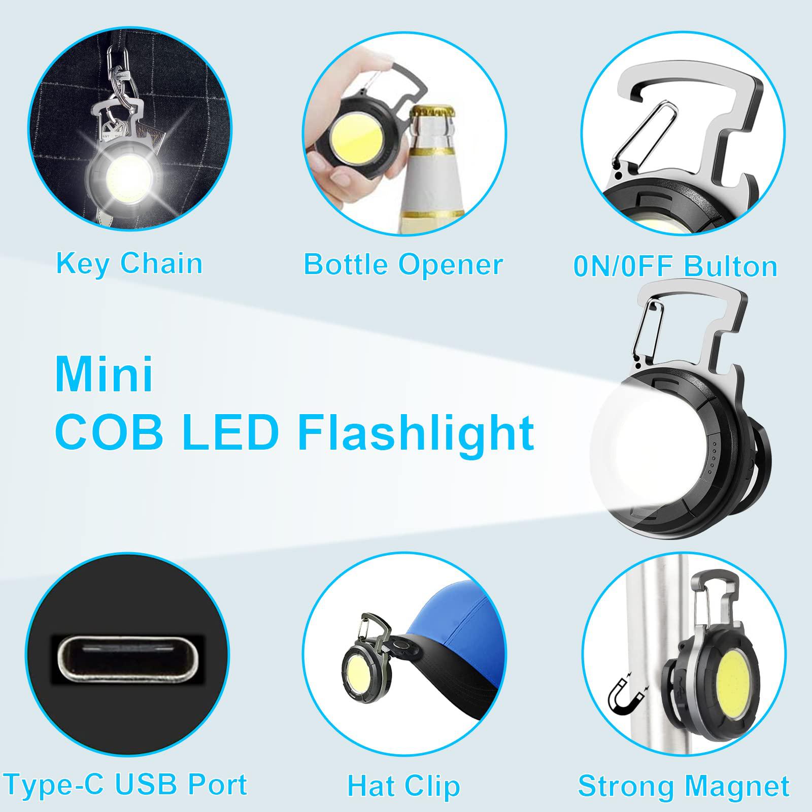 Sefone 2 pack cob small keychain flashlight,1000lumens bright rechargeable keychain mini flashlight 4 light modes portable pocket li