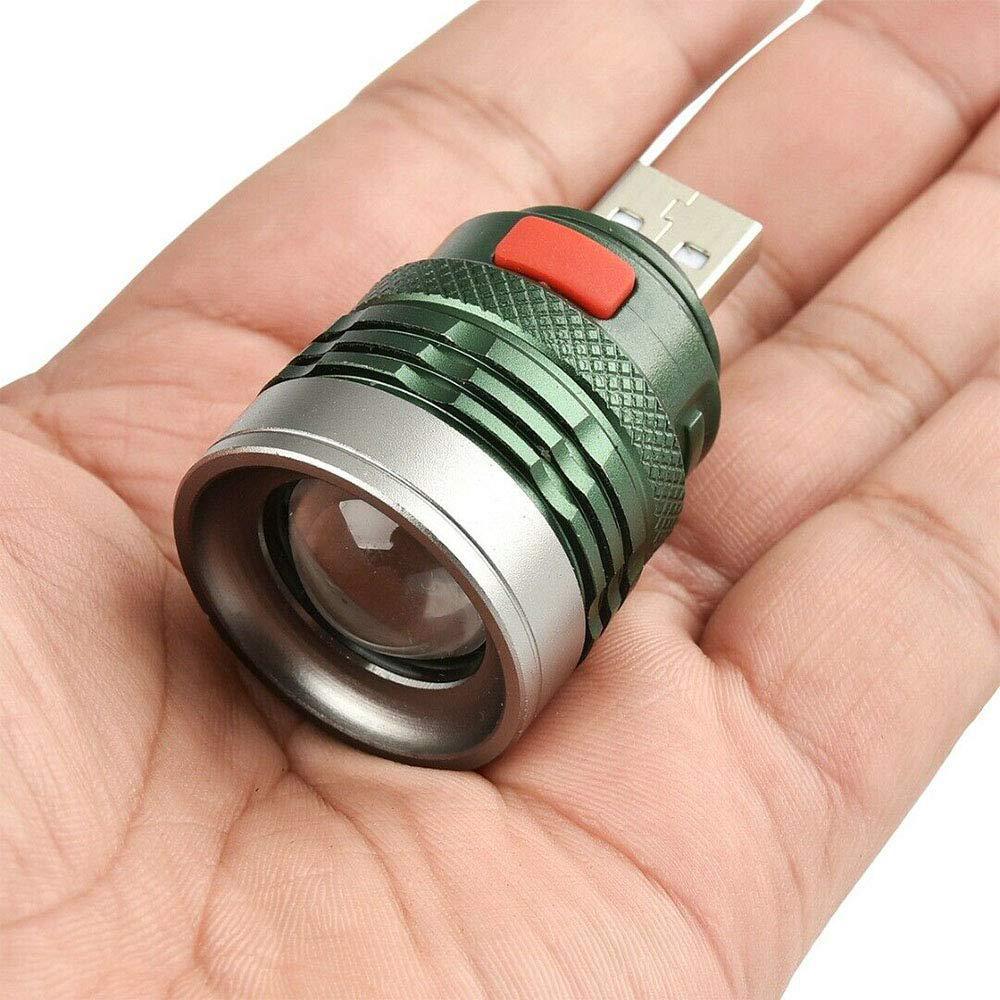 acxico 1pcs usb powerful led flashlight portable camping light mini torch zoomable 3 modes
