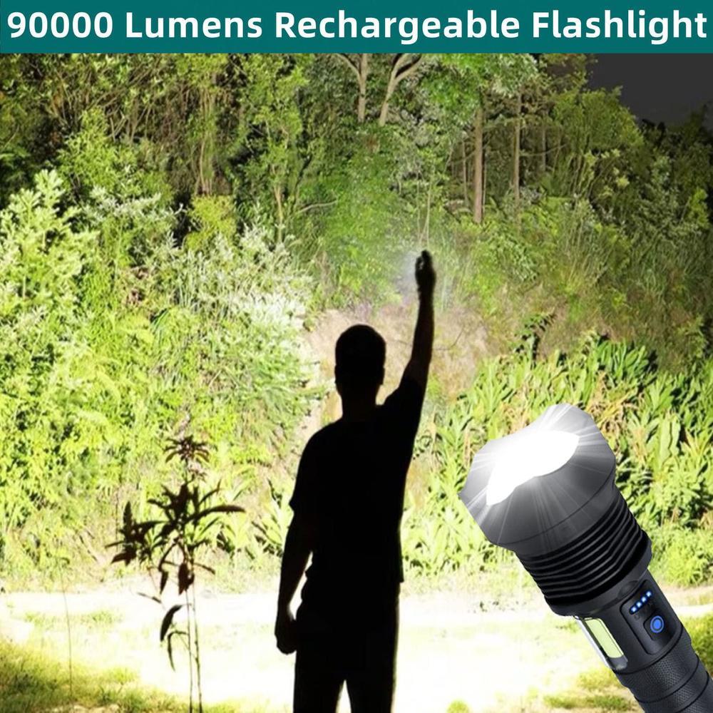 milaoshu flashlights high lumens rechargeable, 90000 lumen super bright led flashlights with cob work light, high powered wat