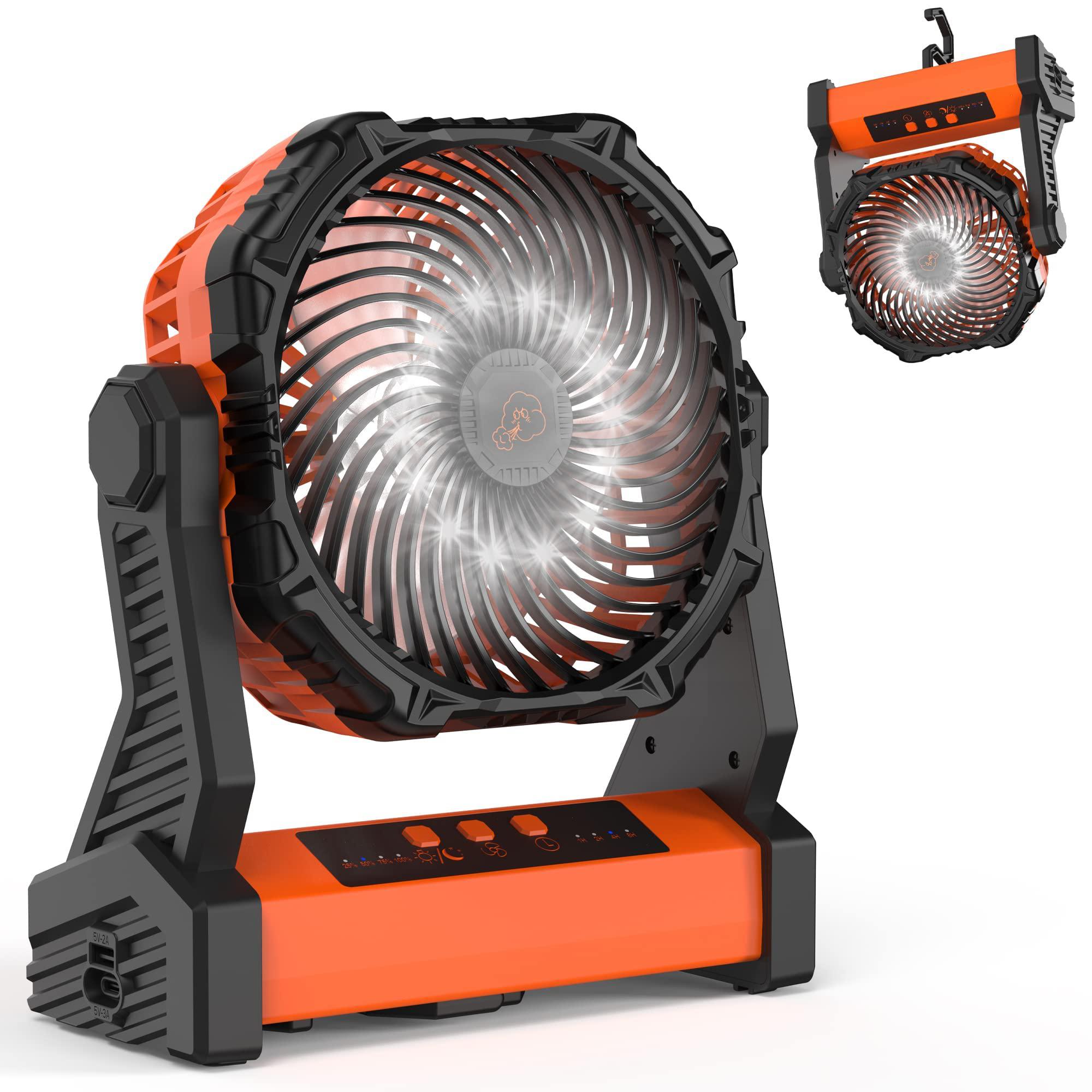 Amacool amacool battery operated fan, 7 inch rechargeable portable camping fan with led light