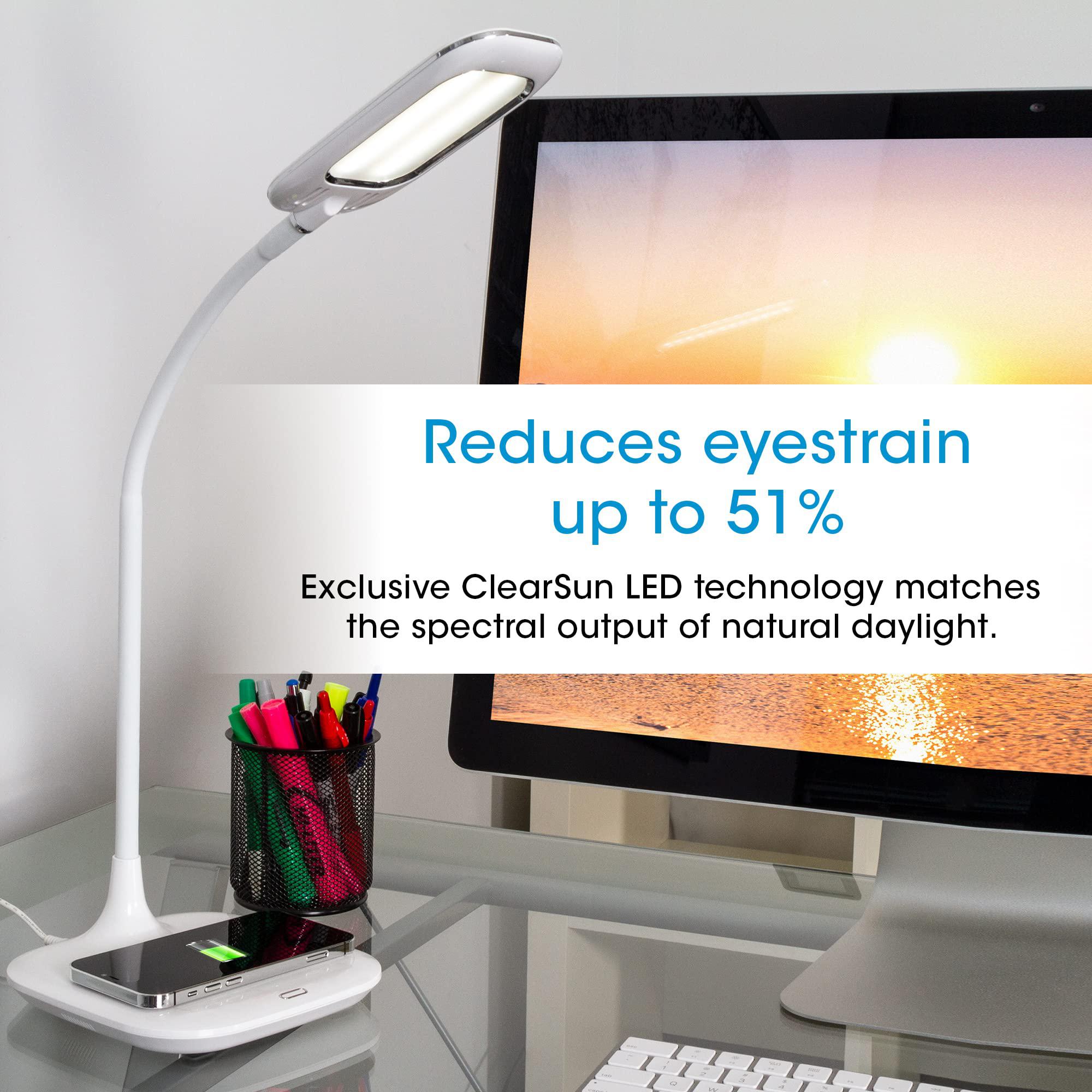 ottlite led desk lamp with wireless charging, prevention designed to reduce eyestrain - adjustable flexible neck, 3 color mod